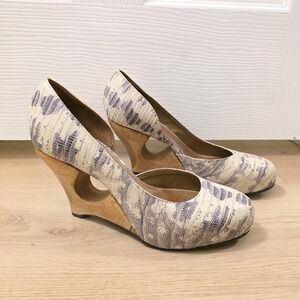 Schuler & Sons Anthropologie Beige Leather Snakeskin Cutout Wedge Heels Size 9B